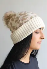 By Chance ByChance Leopard Print Winter Hat w/ Pom Pom Cream