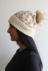 By Chance ByChance Leopard Print Winter Hat w/ Pom Pom Cream