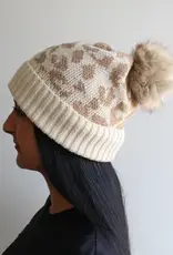By Chance ByChance Leopard Print Winter Hat w/ Pom Pom Cream
