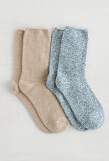 Lemon Loungewear Non Terry Cozy Crew Socks - Navy Combo