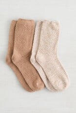 Lemon Loungewear  Non Terry Cozy Crew Socks - Medium Brown