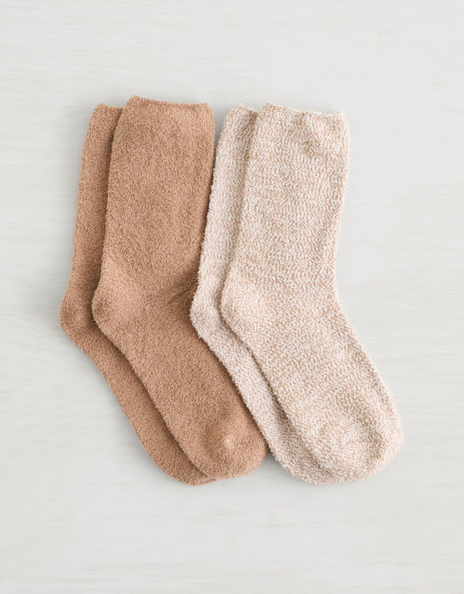 Lemon Loungewear  Non Terry Cozy Crew Socks - Medium Brown