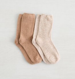 Lemon Loungewear Non Terry Cozy Crew Socks - Medium Brown