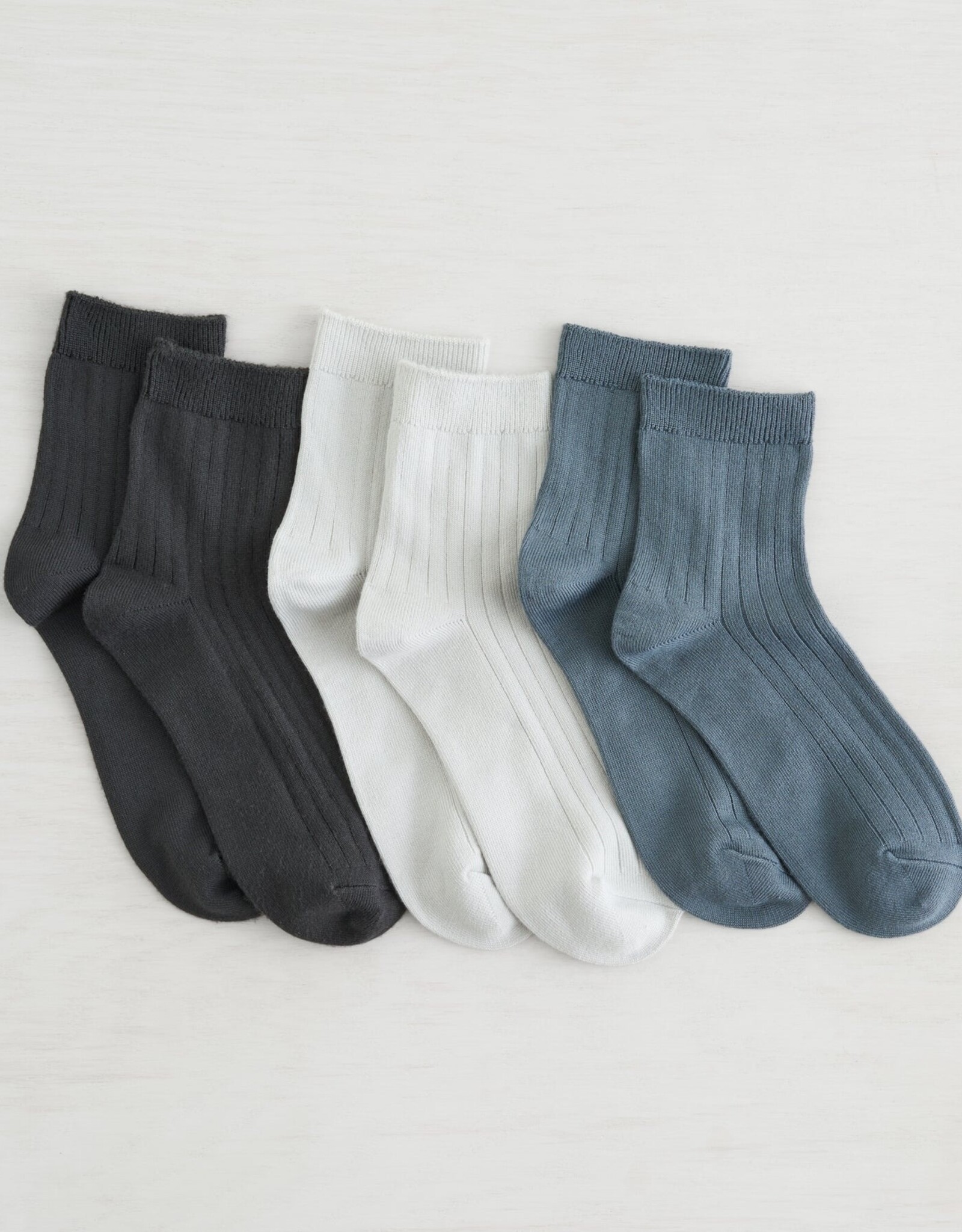 Lemon Loungewear 3PK women Non Terry Powder Rib Crew - Navy Combo