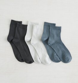 Lemon Loungewear 3PK women Non Terry Powder Rib Crew - Navy Combo