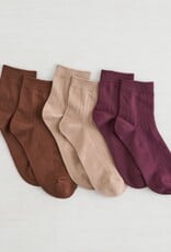 Lemon Loungewear  3PK women Non Terry Powder Rib Crew - Medium Brown