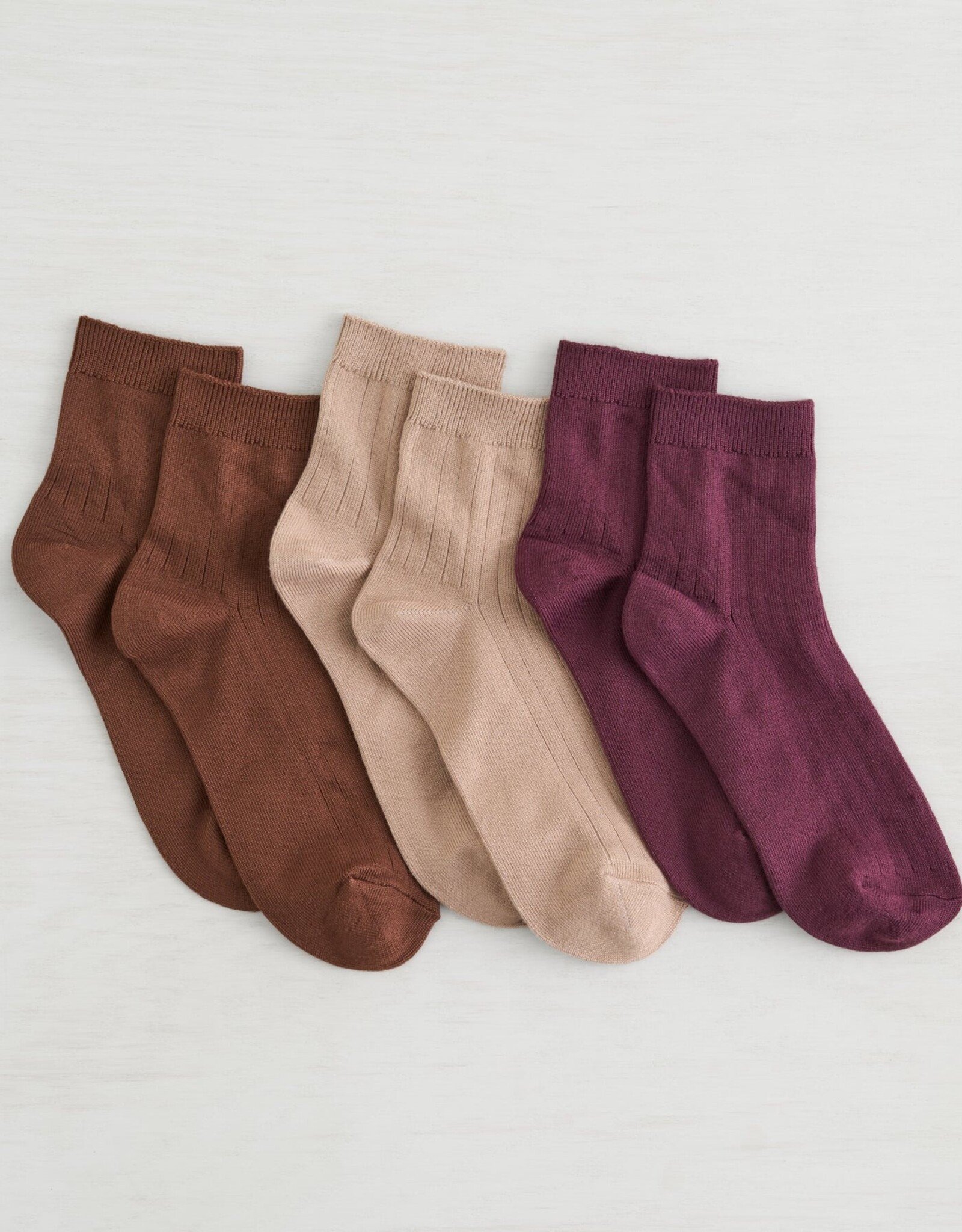 Lemon Loungewear  3PK women Non Terry Powder Rib Crew - Medium Brown