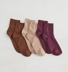 Lemon Loungewear 3PK women Non Terry Powder Rib Crew - Medium Brown