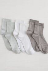 Lemon Loungewear 3PK women Non Terry Powder Rib Crew - Medium Grey