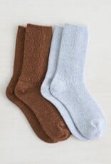 Lemon Loungewear 2PK Women Non Terry Bonfire Boot Crew - Blue Brown