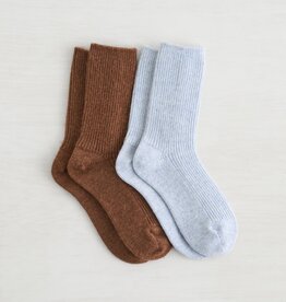 Lemon Loungewear 2PK Women Non Terry Bonfire Boot Crew - Blue Brown