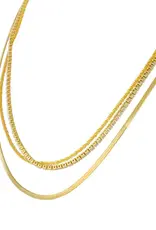 Jackie J 3 Layer Crystal  and Snake Chain Necklace Gold