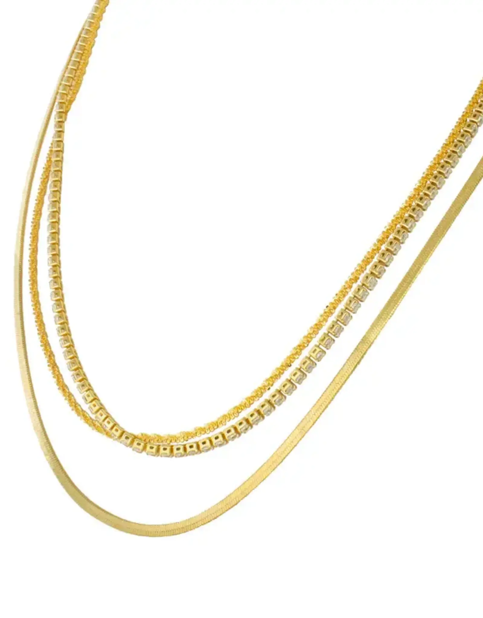 Jackie J 3 Layer Crystal  and Snake Chain Necklace Gold