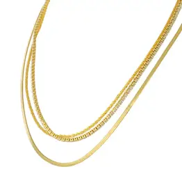 Jackie J 3 Layer Crystal  and Snake Chain Necklace Gold