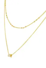 Jackie J 2 Layer Necklace w CZ Charm and Ball Gold