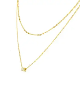 Jackie J 2 Layer Necklace w CZ Charm and Ball Gold
