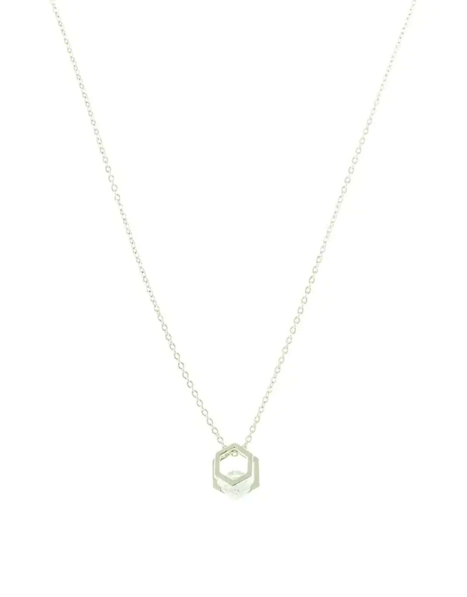 Jackie J 15″+2″|Delicate chain with hexagone pendant with CZ center Silver