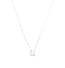 Jackie J 15″+2″|Delicate chain with hexagone pendant with CZ center Silver