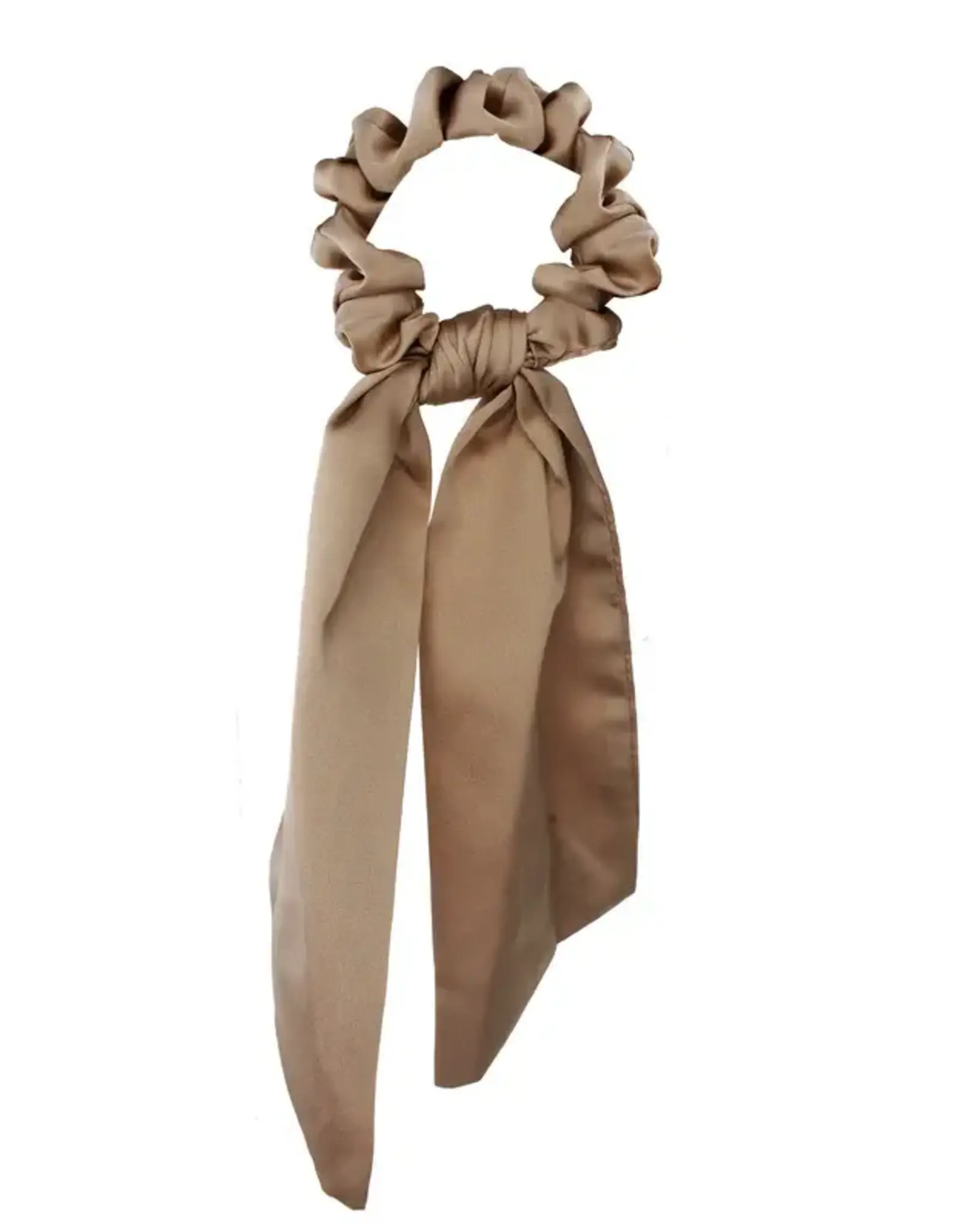 Jackie J Satin Hair Scrunchie w Scarf Tail Beige