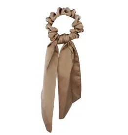 Jackie J Satin Hair Scrunchie w Scarf Tail Beige