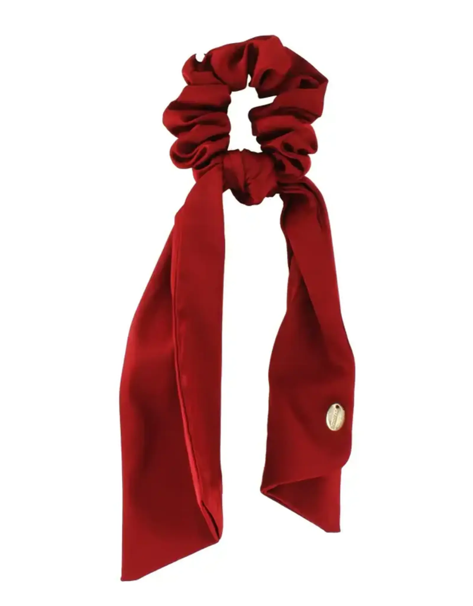 Jackie J Satin Hair Scrunchie w Scarf Tail Red