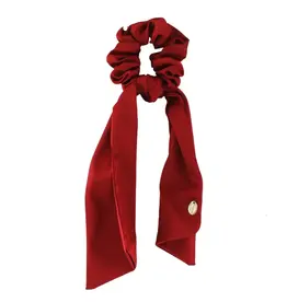 Jackie J Satin Hair Scrunchie w Scarf Tail Red