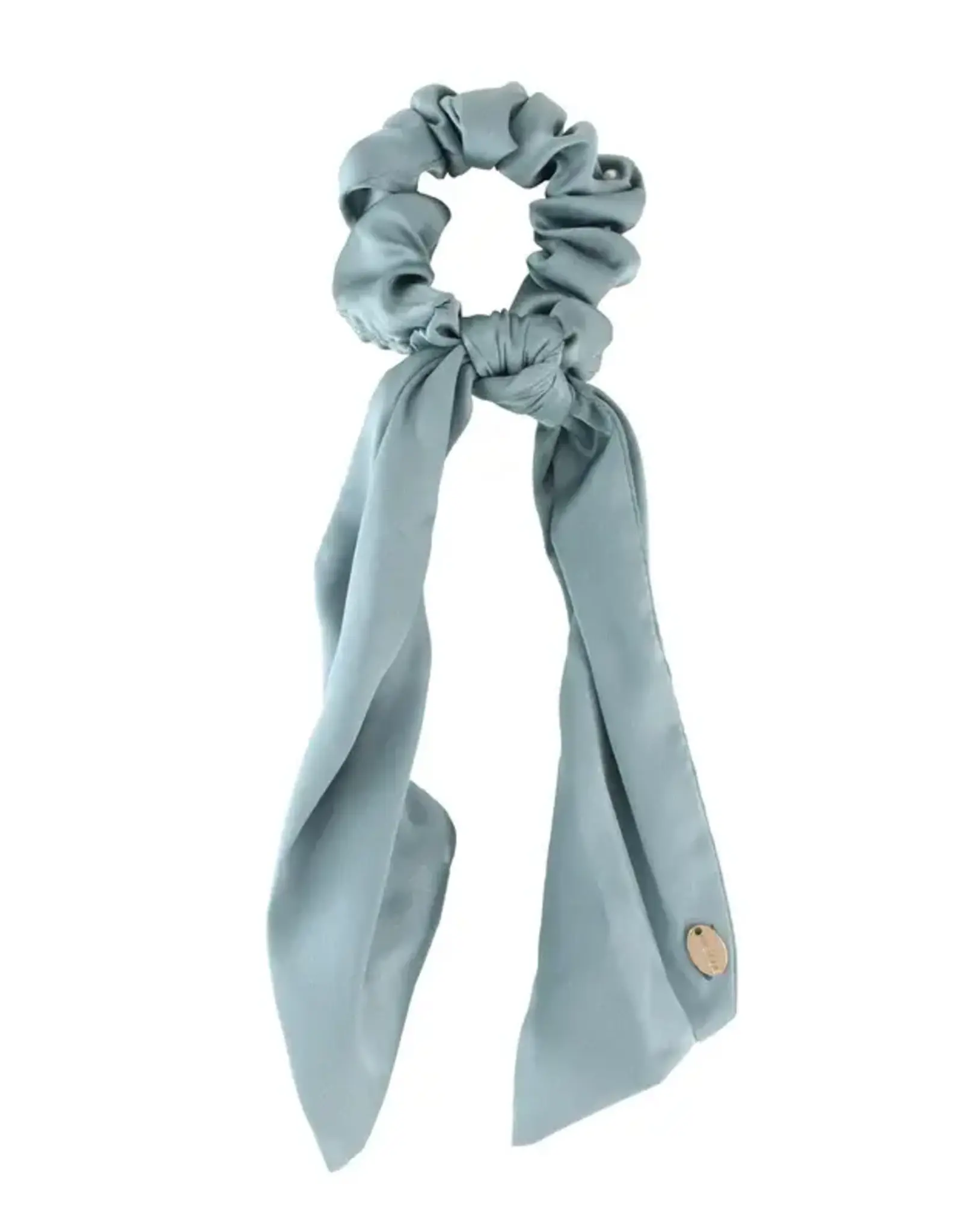 Jackie J Satin Hair Scrunchie w Scarf Tail Blue