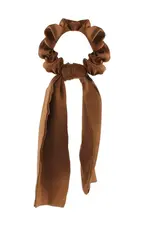 Jackie J Satin Hair Scrunchie w Scarf Tail Brown