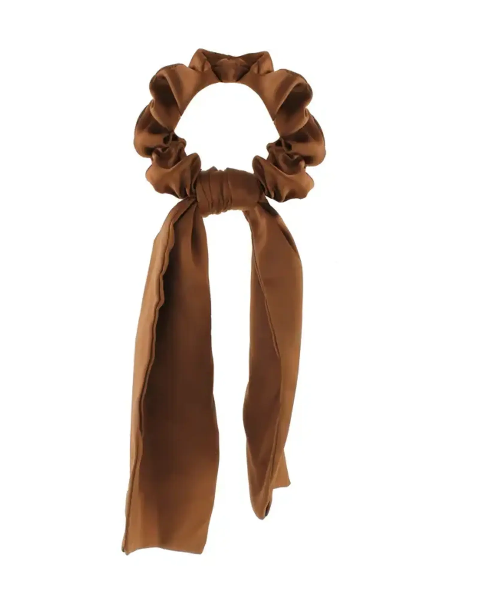 Jackie J Satin Hair Scrunchie w Scarf Tail Brown