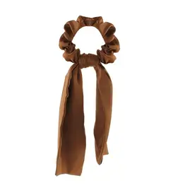 Jackie J Satin Hair Scrunchie w Scarf Tail Brown
