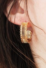Jackie J Brass Open Hoop with Horizontal Lines Gold