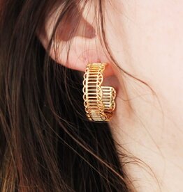 Jackie J Brass Open Hoop with Horizontal Lines Gold