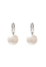 Jackie J Rectangle crystal with pearl Earrings Silver
