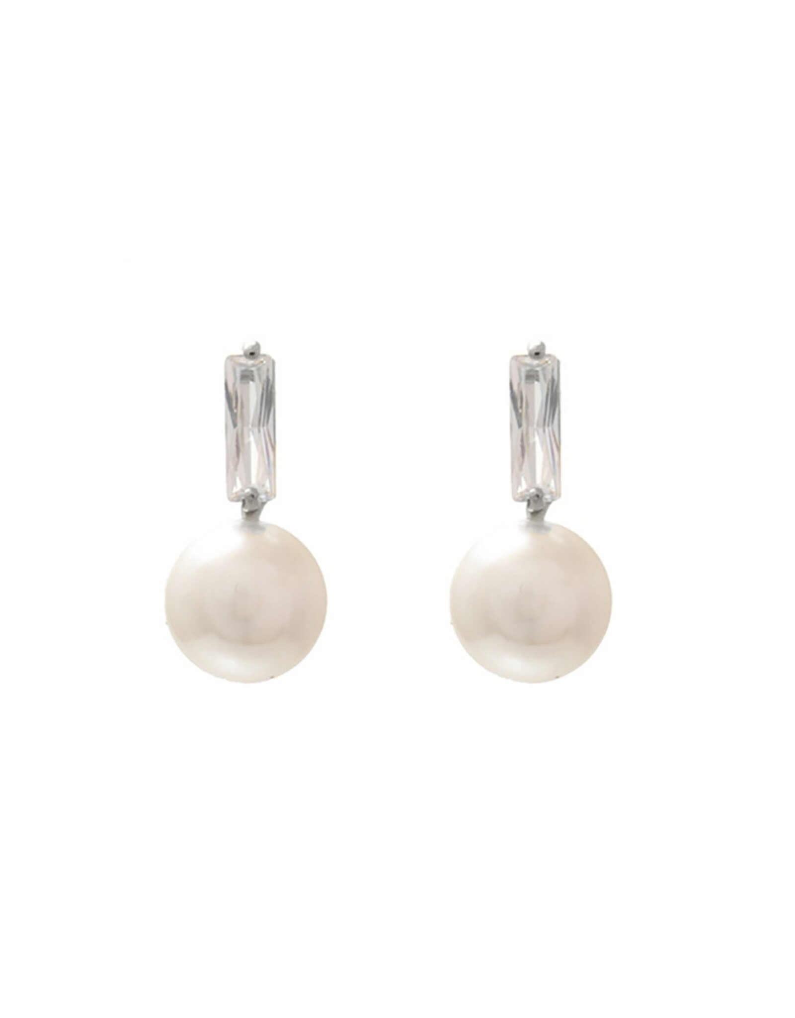 Jackie J Rectangle crystal with pearl Earrings Silver
