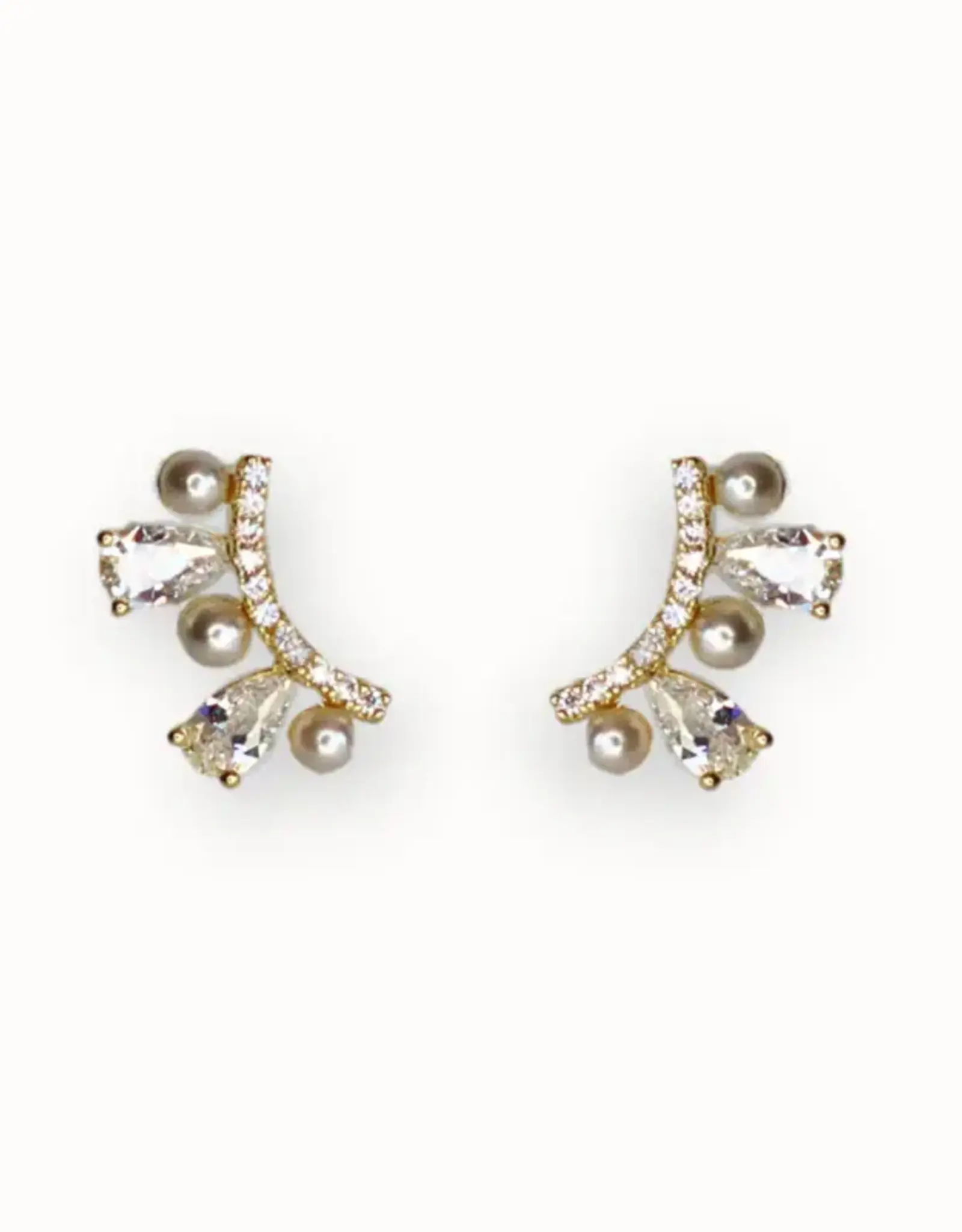 Jackie J Crescent Crystal Studs Gold