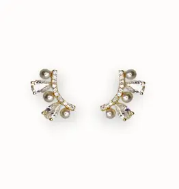 Jackie J Crescent Crystal Studs Gold