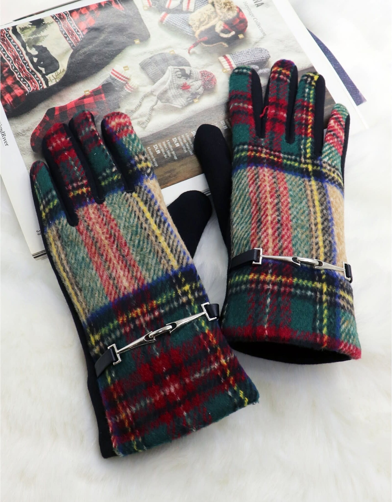 Grand Crafts Plaid Touch Screen Glove W/ Link Khaki