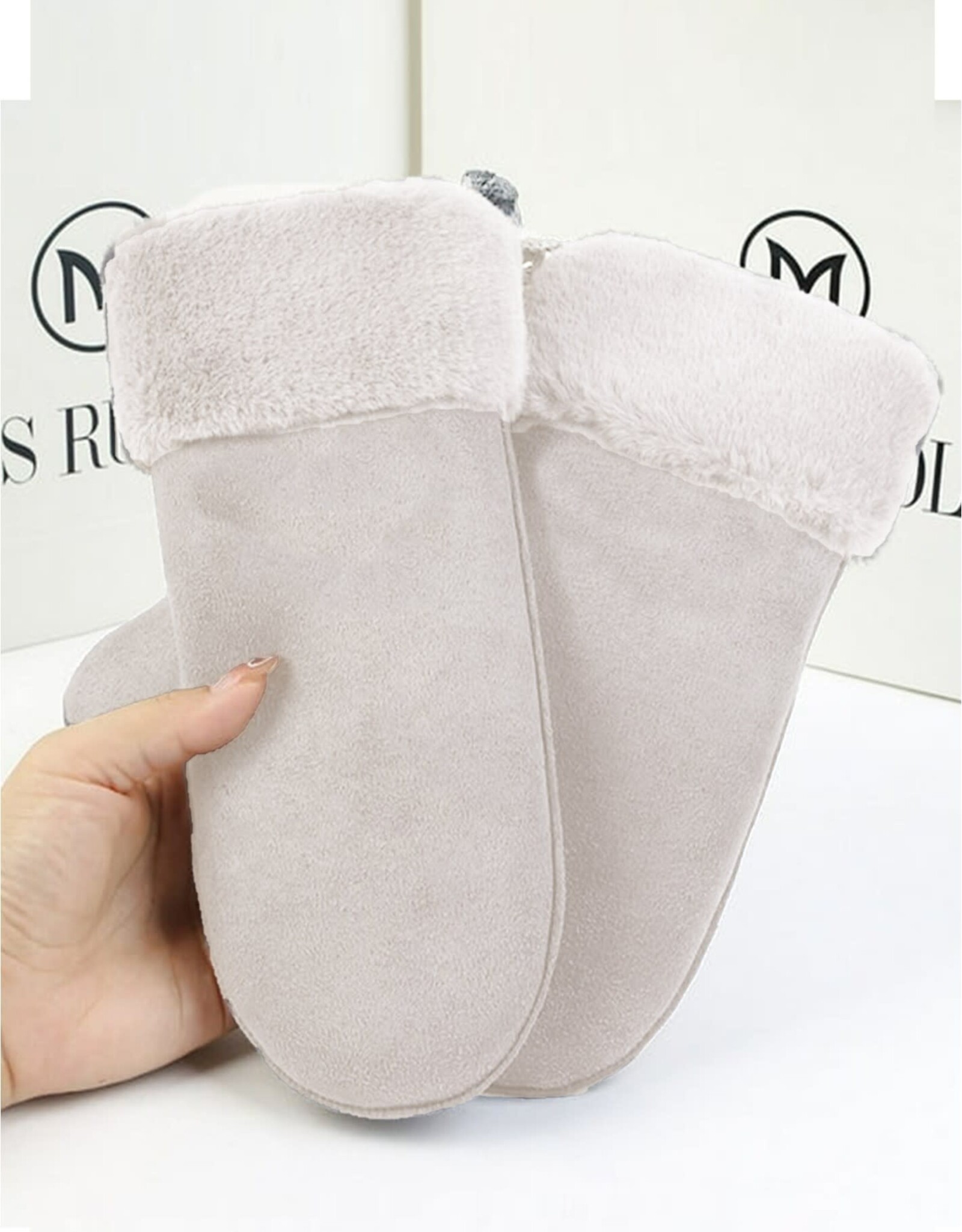 Grand Crafts Suede Mittens W/ Fur Trim Cream