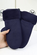Grand Crafts Suede Mittens W/ Fur Trim Navy
