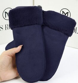 Grand Crafts Suede Mittens W/ Fur Trim Navy