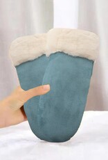 Grand Crafts Suede Mittens W/ Fur Trim Blue