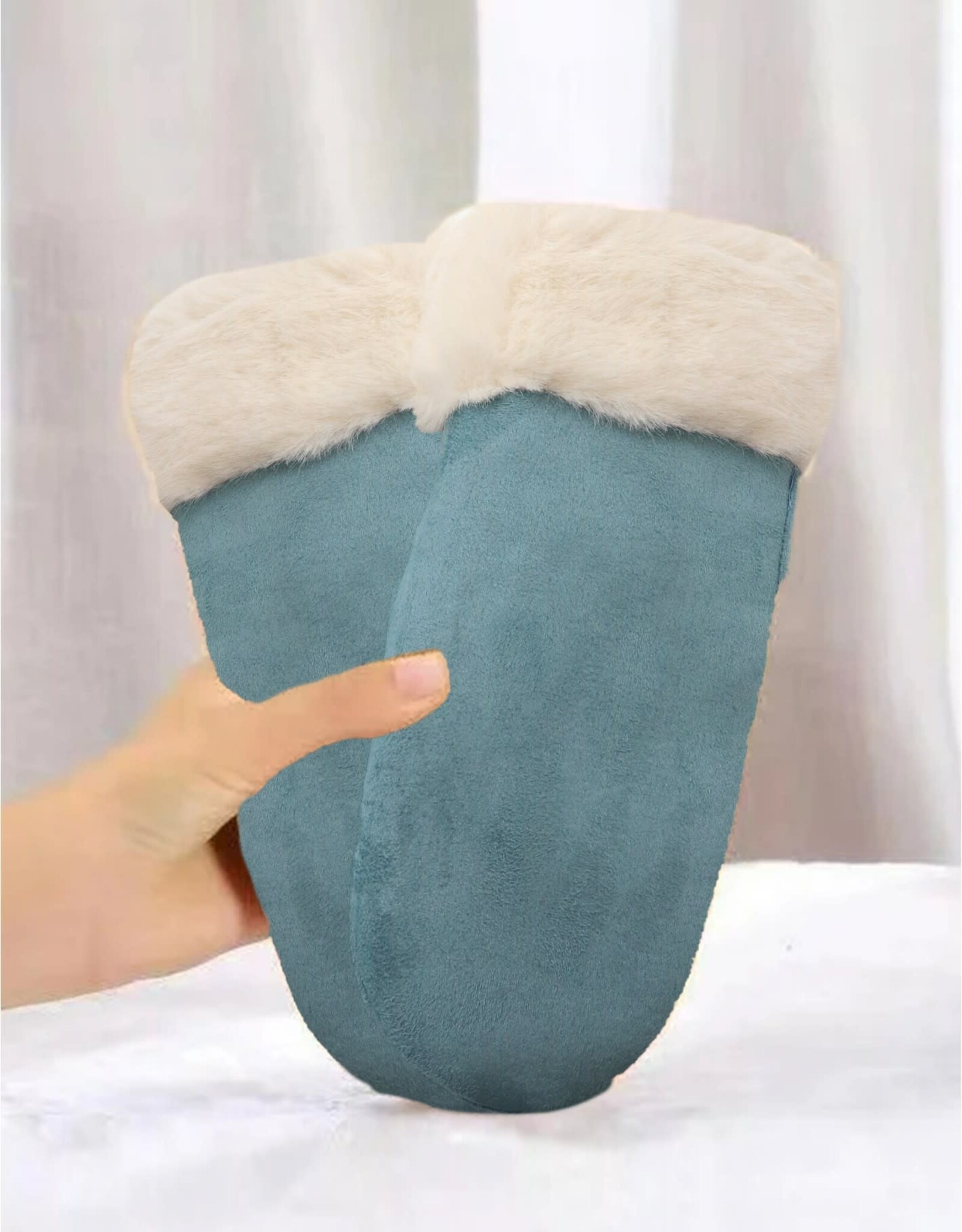 Grand Crafts Suede Mittens W/ Fur Trim Blue