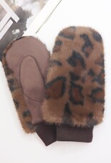 Grand Crafts Faux Fur Leopard Print Mittens Brown