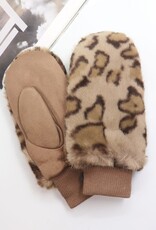 Grand Crafts Faux Fur Leopard Print Mittens Khaki