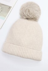 Grand Crafts Knitted Lined Hat With Removable Pompom Taupe