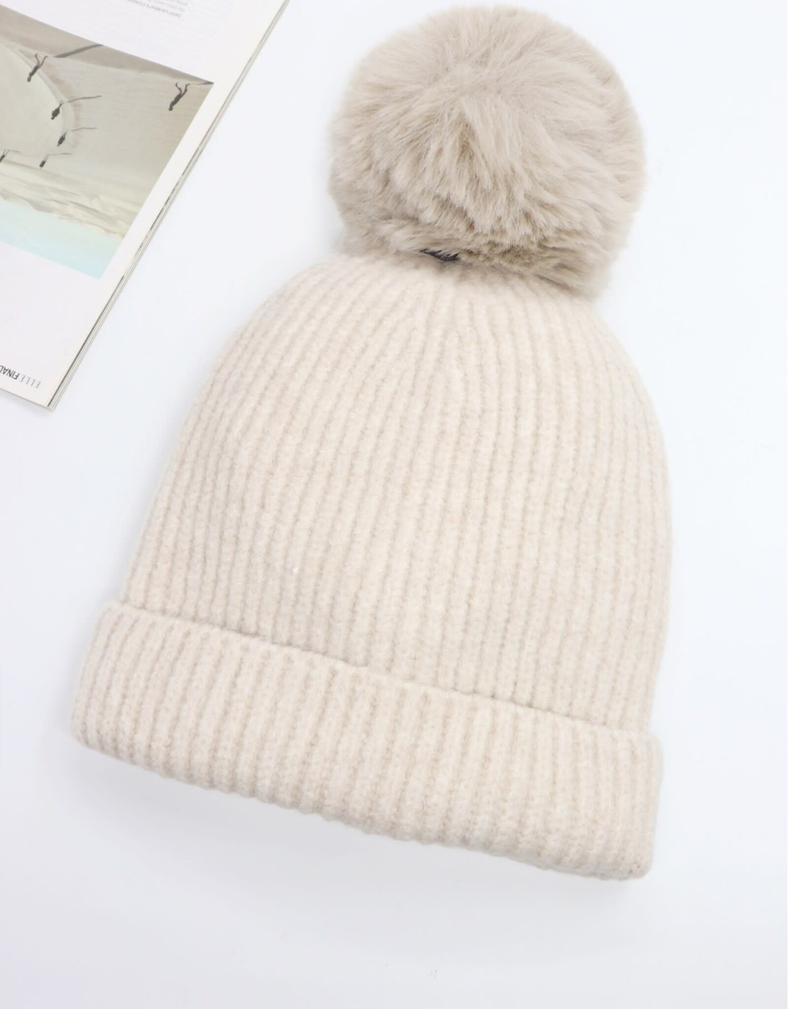 Grand Crafts Knitted Lined Hat With Removable Pompom Taupe