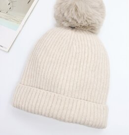 Grand Crafts Knitted Lined Hat With Removable Pompom Taupe