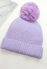 Grand Crafts Knitted Lined Hat With Removable Pompom Purple