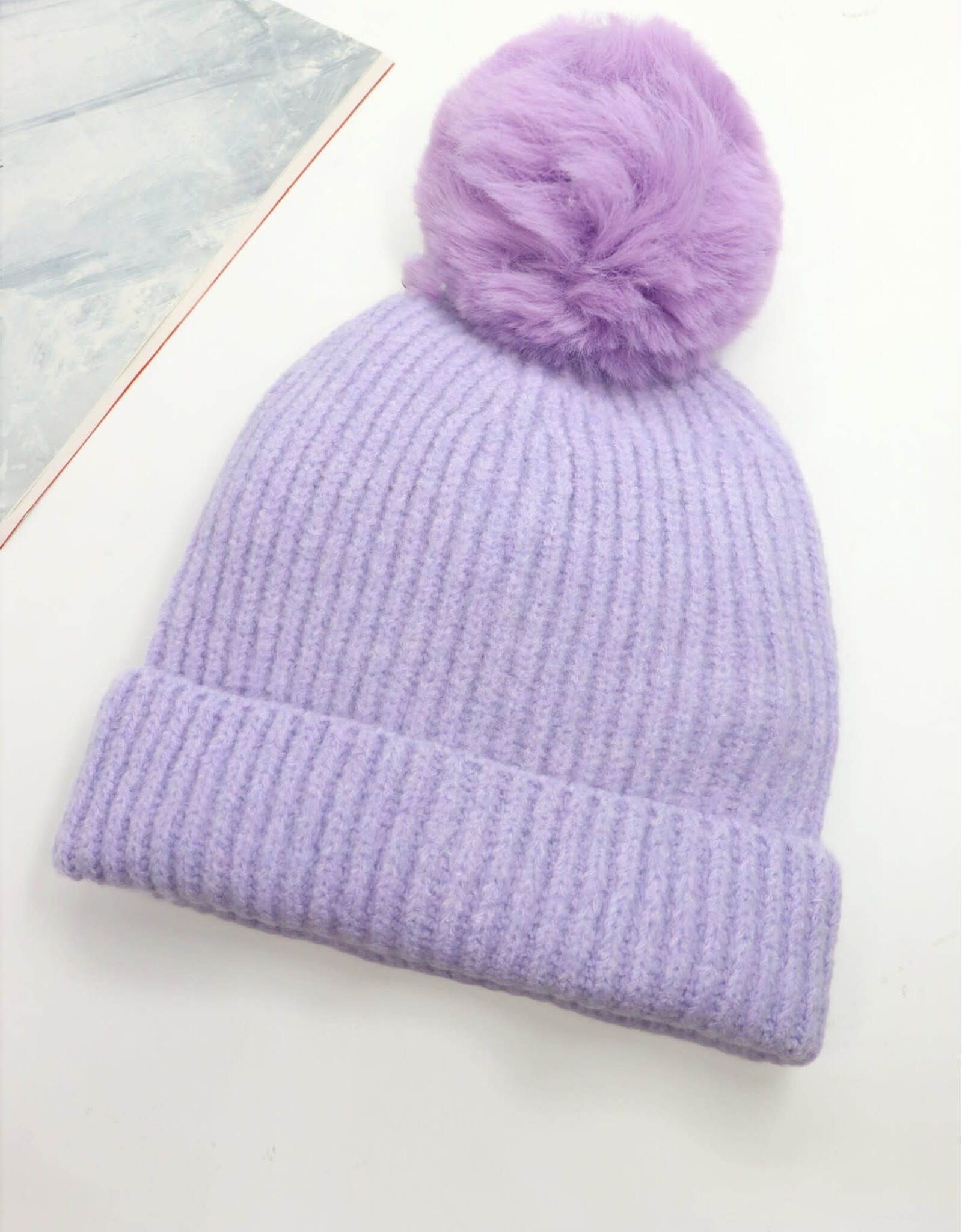 Grand Crafts Knitted Lined Hat With Removable Pompom Purple
