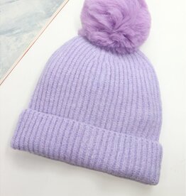 Grand Crafts Knitted Lined Hat With Removable Pompom Purple